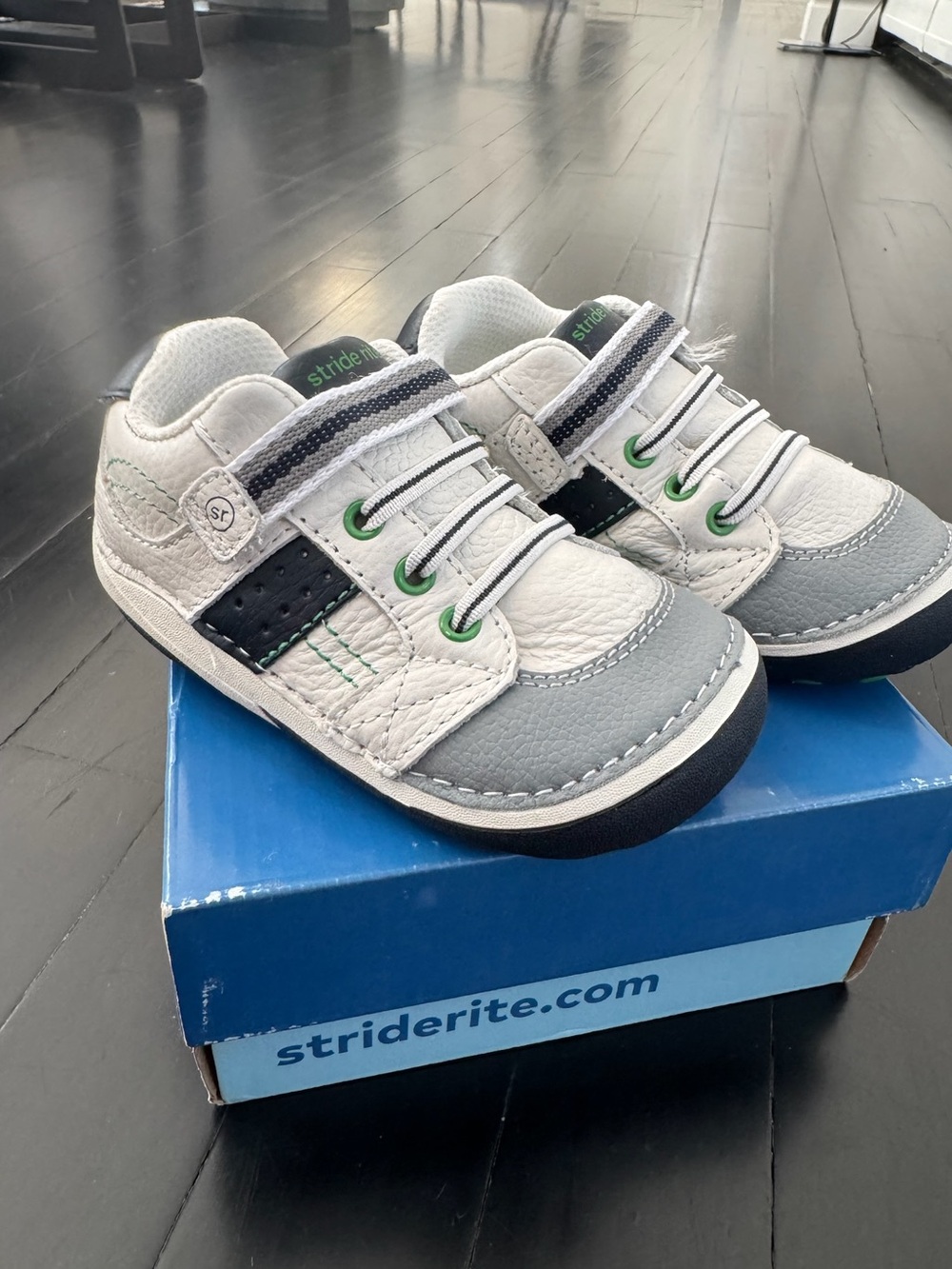 Stride Rite White, Gray & Green Toddler Sneakers